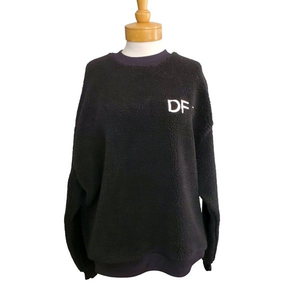 SALE ASOS Dark Future Mens Sherpa Black Sweatshirt Pullover Streetwear DF Logo L - Picture 1 of 4